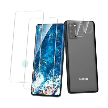 2+2 kusy na tvrzené sklo pro Samsung Galaxy S20 PLUS s ochranou fotoaparátu, tvrdost 9H 3D plné
