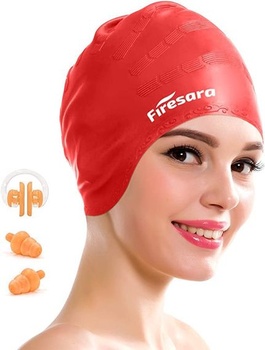 Plavecká čepice pro dlouhé vlasy, voděodolná silikonová koupací čepice Firesara pro krátké vlasy a