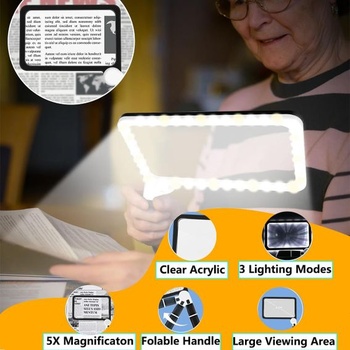 Lupa s LED svetlom, 5X čítacia lupa so svetlom