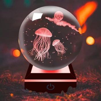 YATOSEEN 3D krištáľová guľa medúzy s viacfarebným nočným svetlom, K9 Crystal Mini model morskej