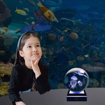 YATOSEEN 3D krištáľová guľa medúzy s viacfarebným nočným svetlom, K9 Crystal Mini model morskej