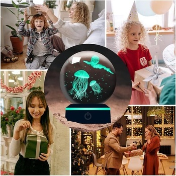 YATOSEEN 3D krištáľová guľa medúzy s viacfarebným nočným svetlom, K9 Crystal Mini model morskej