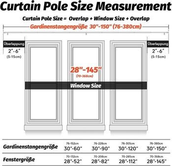 Strieborná tyč na záclony Výsuvná tyč na záclony pre vonkajšie okná (strieborná, 76 až 380 cm, A2)