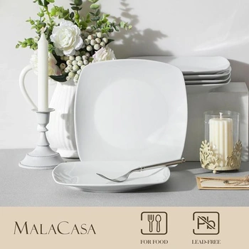 MALACASA, rad Julia, sada tanierov pre 6 osôb, moderná, 6dielna biela porcelánová jedálenská sada tanierov,