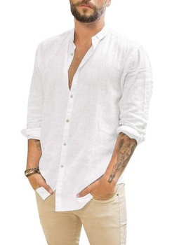 Pánská plátěná košile Gemijacka Pánská košile s krátkým a dlouhým rukávem Letní košile Pánská