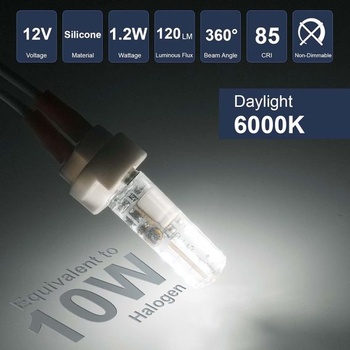 DiCUNO G4 LED žiarovky, 1,2W G4 LED žiarovky, studená biela 6000K, náhrada za 10W halogénové žiarovky,