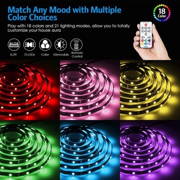 AMIR LED pásik, 2,5M 75LED LED pásik 5050 RGB Fairy Lights, LED svetelný pás s diaľkovým ovládaním,