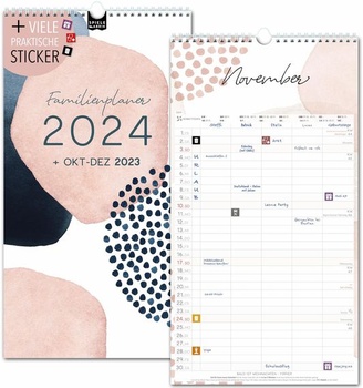 Rodinný kalendář 2024 5 sloupcový PASTELOVÝ rodinný plánovač a říjen-prosinec 2023 nástěnný
