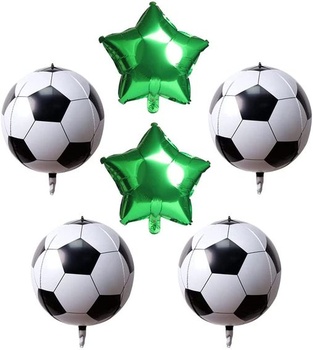 4 balenia 4D futbalových fóliových balónikov s 2 kovovými zelenými fóliovými balónikmi na narodeninovú