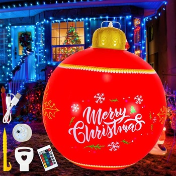 Nafukovací vánoční koule, osvětlená PVC nafukovací koule se zemními hroty a pumpičkou, venkovní
