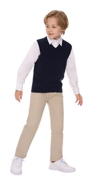 SMILING PINKER Chlapecká pletená vesta Dětský bavlněný svetr bez rukávů s výstřihem do V