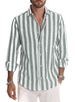 Meilicloth Pánská pruhovaná košile Bavlna Dlouhý rukáv Ležérní prádlo Western Textura Regular Fit