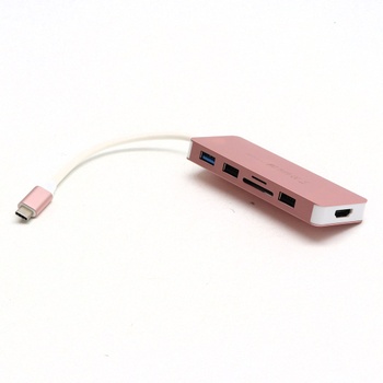USB 3.0 HUB Lention, 5v1, růžový