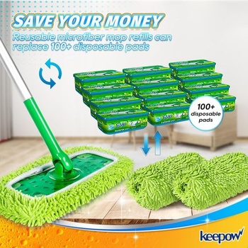 KEEPOW 2 utierky na podlahu pre mop Swiffer na mokré podlahy, opakovane použiteľné pre utierky na
