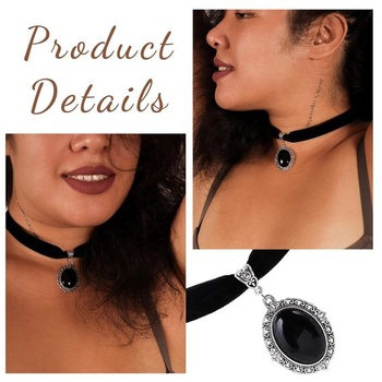 Moguri® Gothic Vintage viktoriánsky náhrdelník s obojkom, náhrdelník s obojkom, čierny zamat,