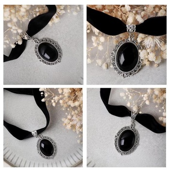 Moguri® Gothic Vintage viktoriánsky náhrdelník s obojkom, náhrdelník s obojkom, čierny zamat,