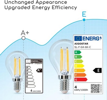 Vláknová LED žiarovka Aigostar E14 studené svetlo 6500K, 4W ekvivalent 40W, 470 lúmenov, uhol