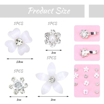 Mezrkuwr 20ks White Small Flower Sponky do vlasů, Mini roztomilé kamínkové kovové jehlice do vlasů