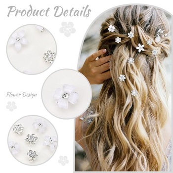 Mezrkuwr 20ks White Small Flower Sponky do vlasů, Mini roztomilé kamínkové kovové jehlice do vlasů