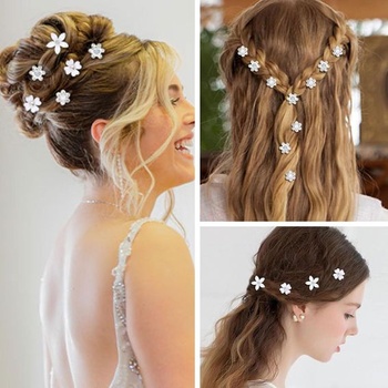 Mezrkuwr 20ks White Small Flower Sponky do vlasů, Mini roztomilé kamínkové kovové jehlice do vlasů