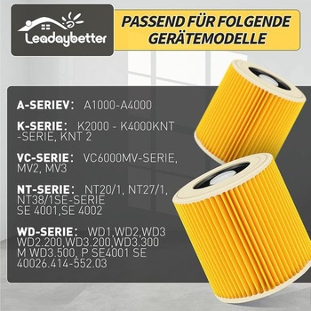 Balenie 2 ks filtračných vložiek pre Kärcher Premium WD3 WD2 MV2 MV3 WD 3P, WD 3.200, WD 3.500 P, SE
