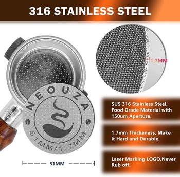 NEOUZA Opakovane použiteľné nerezové sitko na espresso 51 mm 1,7 mm Hrúbka 150 Î¼ m pre kávový