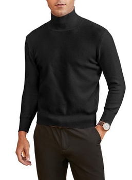 Elegance pánský svetr béžový rolák pletený svetr slim fit zimní košile s dlouhým rukávem obyčejná S