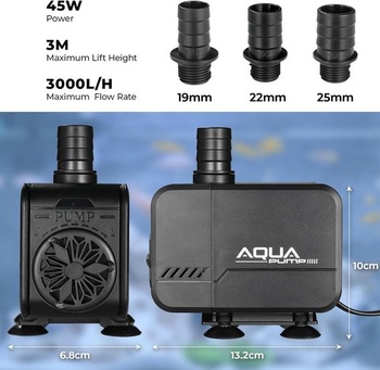 Ponorné vodné čerpadlo 45 W, akvarijné čerpadlo 3000 l/h, nastaviteľný prietok, obojživelné