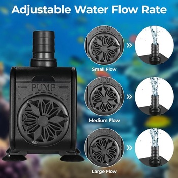 Ponorné vodné čerpadlo 45 W, akvarijné čerpadlo 3000 l/h, nastaviteľný prietok, obojživelné