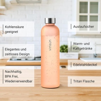Vinsun láhev na pití 1l oranžová - opakovaně použitelná, vhodná pro oxid uhličitý, BPA free, Tritan