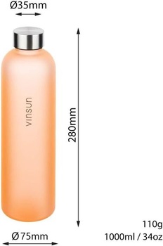 Vinsun láhev na pití 1l oranžová - opakovaně použitelná, vhodná pro oxid uhličitý, BPA free, Tritan