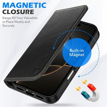 Púzdro SHIELDON pre iPhone 16 Pro Max, ochranné púzdro [Originálna koža] [Slot na kartu] [Funkcia