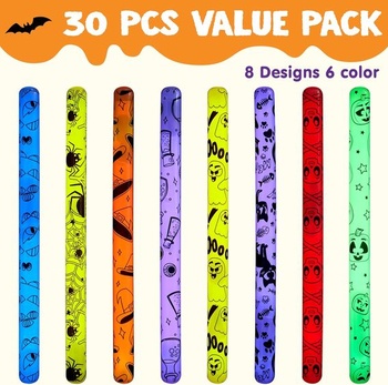 JOYIN 30 ks Halloweenské rôzne svietiace paličky na zavesenie v 8 rôznych vzoroch a 6 farbách pre