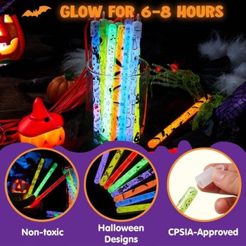 JOYIN 30 ks Halloweenské rôzne svietiace paličky na zavesenie v 8 rôznych vzoroch a 6 farbách pre