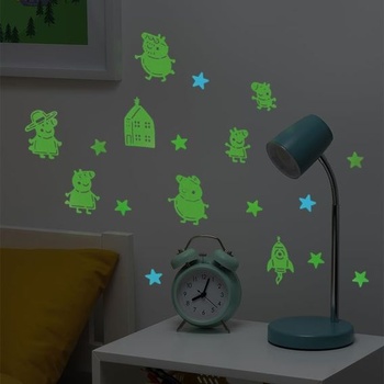 Samolepky na stenu Peppa Pig Glow in the Dark Oficiálne licencovaná dekorácia do spálne zahŕňa