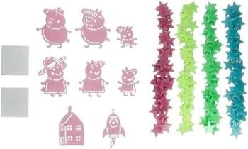 Samolepky na stenu Peppa Pig Glow in the Dark Oficiálne licencovaná dekorácia do spálne zahŕňa
