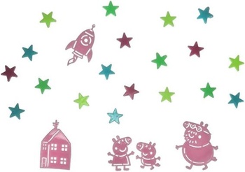 Samolepky na stenu Peppa Pig Glow in the Dark Oficiálne licencovaná dekorácia do spálne zahŕňa