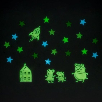 Samolepky na stenu Peppa Pig Glow in the Dark Oficiálne licencovaná dekorácia do spálne zahŕňa
