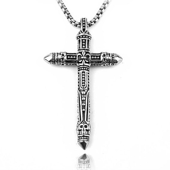 Zinvefa křížový náhrdelník s přívěskem pánský, řetízek z nerezové oceli, pánský řetízek, délka 60