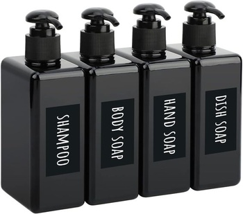 Segbeauty Lotion dávkovač štvorcový, 4 kusy 280ml sada čierneho dávkovača mydla s ručne písanými
