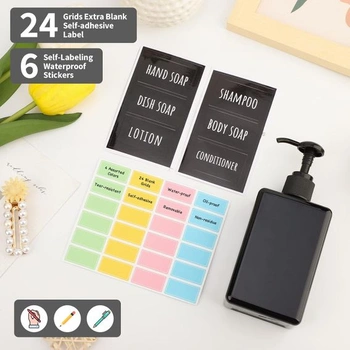 Segbeauty Lotion dávkovač čtvercový, 4 kusy 280ml sada černého dávkovače mýdla s ručně psanými