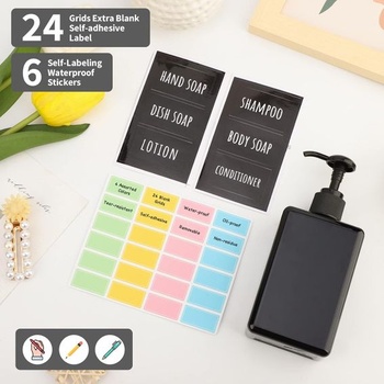 Segbeauty Lotion dávkovač štvorcový, 4 kusy 280ml sada čierneho dávkovača mydla s ručne písanými