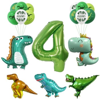 Afritee Dino narozeninová dekorace 4. chlapec - 18 kusů Dinosauří balonová dekorace Jungle