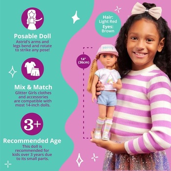 Glitter Girls Doll Astrid – Pohyblivá 36 cm panenka s oblečením pro panenky, doplňky a dlouhými