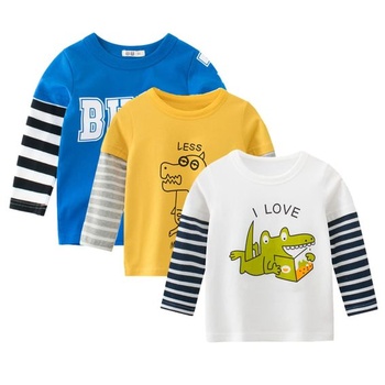 amropi Baby Boys Tričko s pruhy Balení 3 kusů Bavlněné tričko Dinosaurus s dlouhým rukávem Modrá