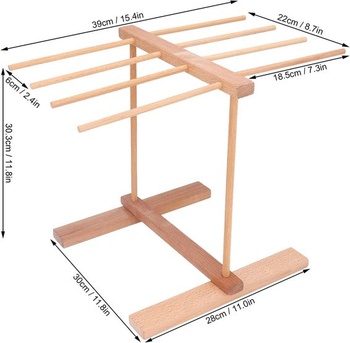 Sušička cestovín drevený skladací stojan na cestoviny s 8 tyčami (18 cm), stojan na sušenie rezancov 2