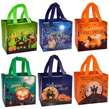 Halloweenské darčekové tašky s uchami, balenie 6 kusov halloweenskych trick or maškrtných tašiek, netkané