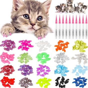 WILLBOND Balení 200 barevných čepiček na nehty pro kočky Měkké kryty na drápky pro kočky s 10 kusy