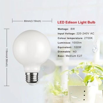 SD LUX G80 LED Globus Edison žárovka 8W 1000lm Equi100W E27 2200K 3 ks G80-bílá 3 ks