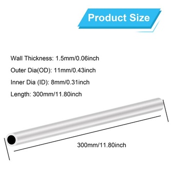6063 Hliníková okrúhla rúrka 11 mm x 8 mm, hrúbka steny 1,5 mm, dĺžka 300 mm, LAVMHAB Okrúhle